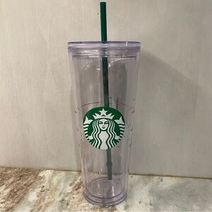 Starbucks Venti 24oz Clear Acrylic Cold Cup w/ Lid & Green Straw EUC